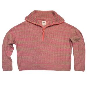 Aerie‎ Pink & Tan Striped 1/2 Zip Cropped Pullover Knit Sweater Size M